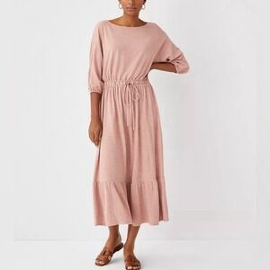Ann Taylor Pink Rose Whisper Melange Dolman Drawstring Midi Dress Size‎ Medium